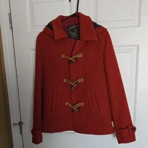 Scotch & Soda Wool Pea Coat. Hooded, Zipper & Toggle Buttons. Small.